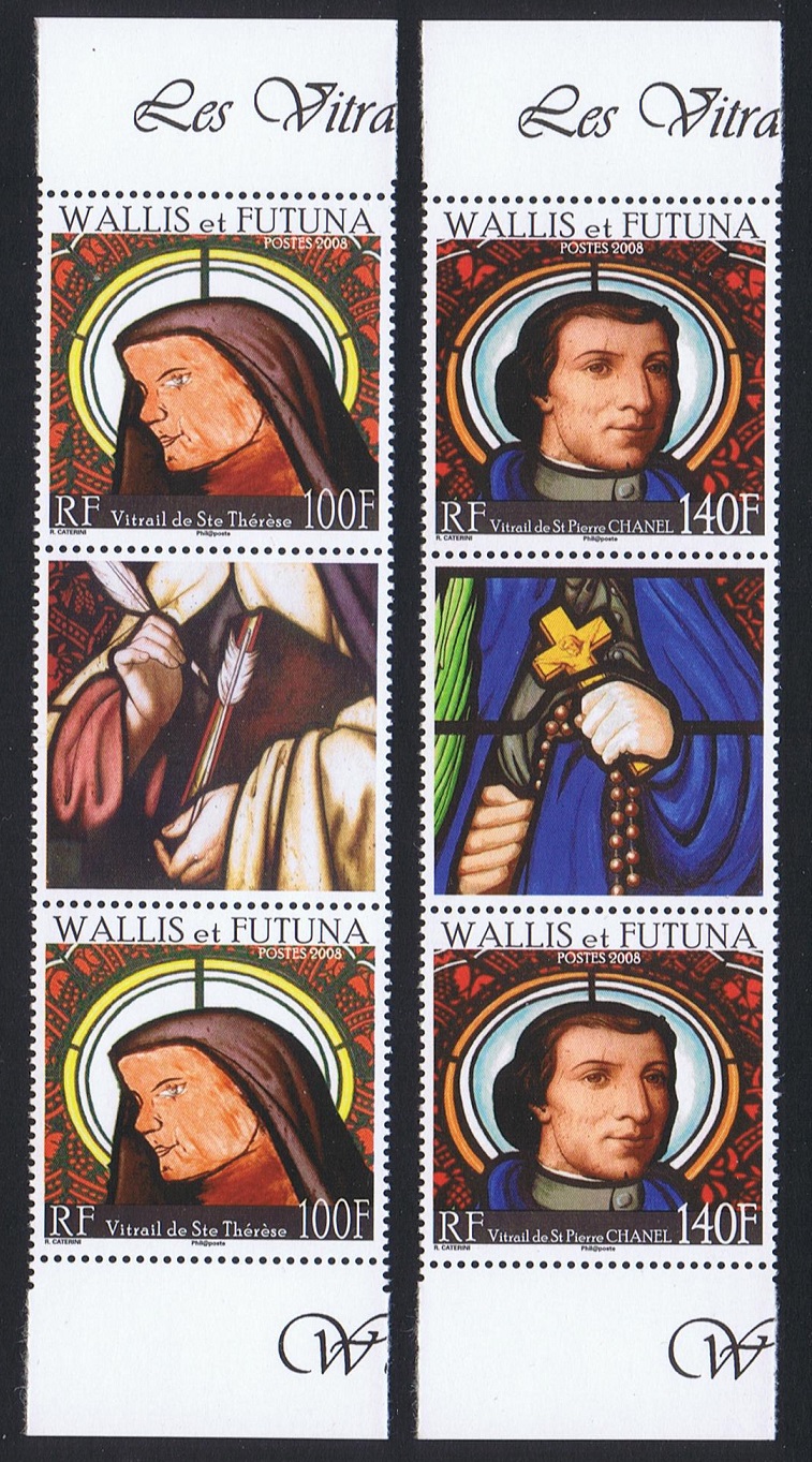 Wallis and Futuna Stained Glasses of Lano&#39;s church 2v Strips of 2+label 2008 MNH SG#940-941