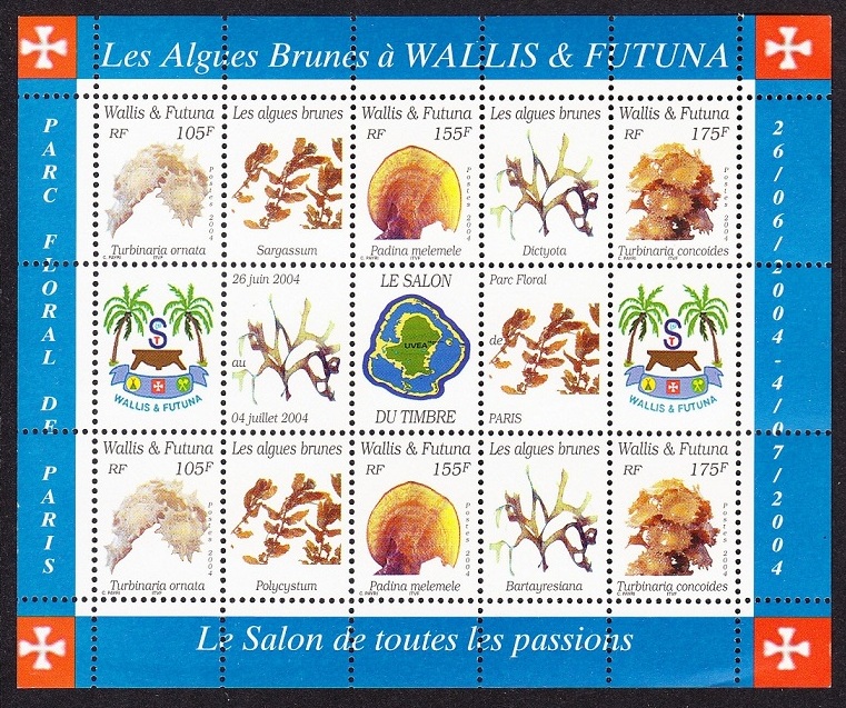 Wallis and Futuna Algae Sheetlet of 6v+9 labels 2004 MNH SG#MS858 MI#881-883KB