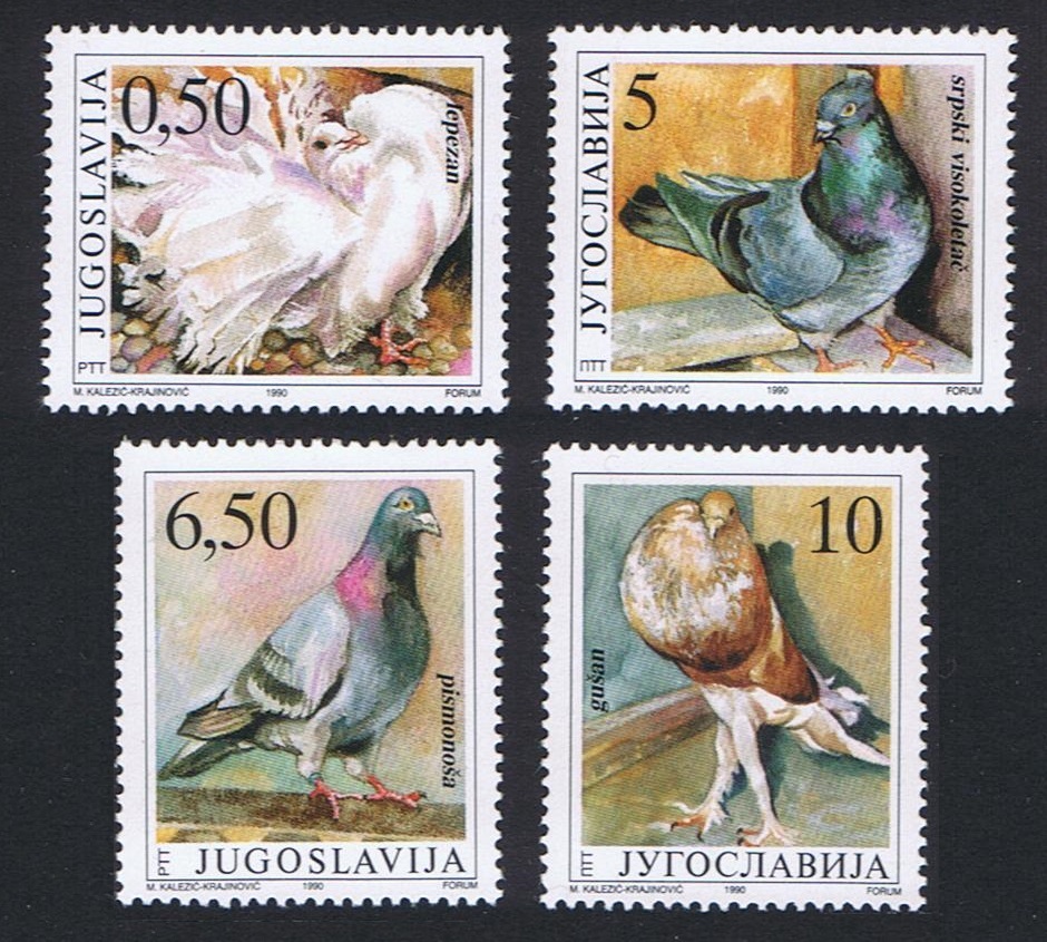 Yugoslavia Birds Pigeons 4v 1990 MNH SG#2637-2640 MI#2425-2428 Sc#2057-2060