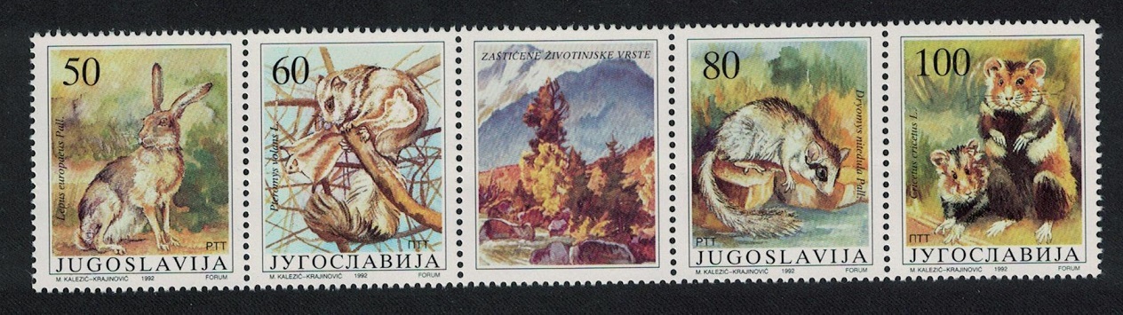 Yugoslavia Animals Hare Squirrel Dormouse Hamster strip 1992 MNH SG#2767-2770