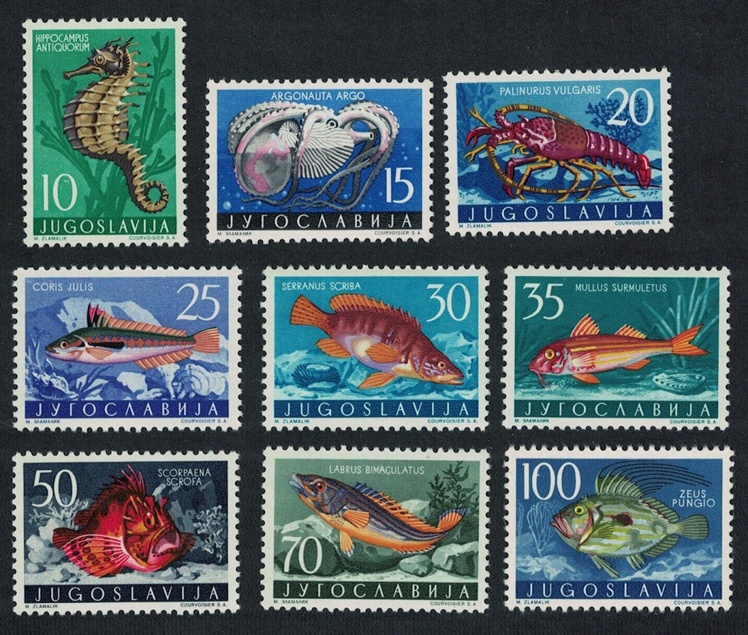 Yugoslavia Fish Lobster Nautilus Adriatic Sea Creatures 9v Def 1956 MNH SG#825-833 Sc#452-460