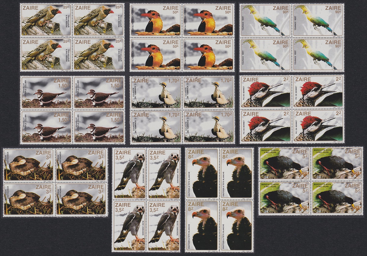 Zaire Birds 10v Blocks of 4 1982 MNH SG#1133-1142 MI#792-801 Sc#1091-1100