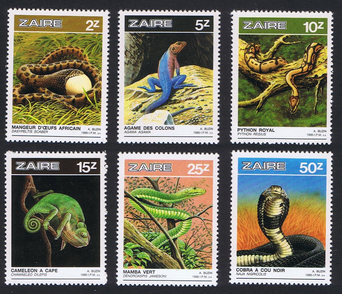 Zaire Reptiles 6v 1987 MNH SG#1273-1278 MI#939-944 Sc#1231-1236