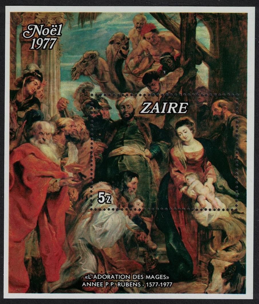 Zaire Rubens Painting &#39;Adoration of the Magi&#39; MS RAR 1977 MNH MI#Block 16