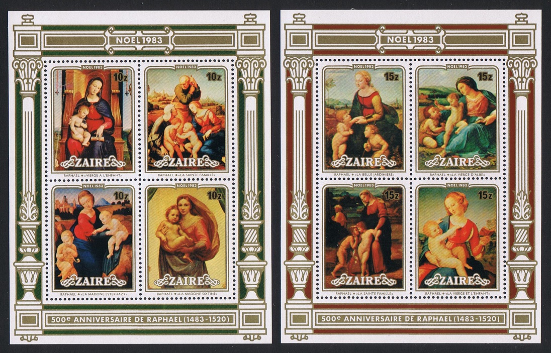 Zaire 500th Birth Anniversary of Raphael 2 MSs 1983 MNH SG#MS1171 Sc#119-130