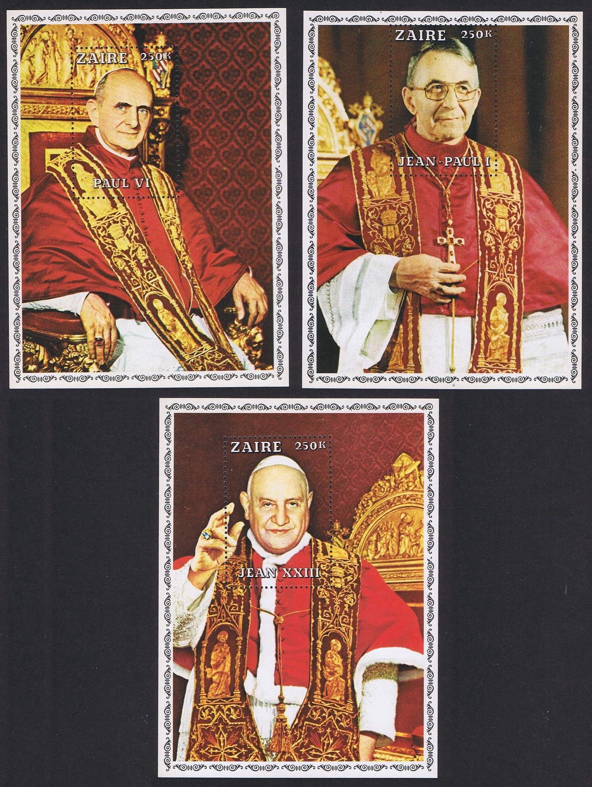 Zaire Popes 3 MSs 1979 MNH SG#MS962 Sc#918-920