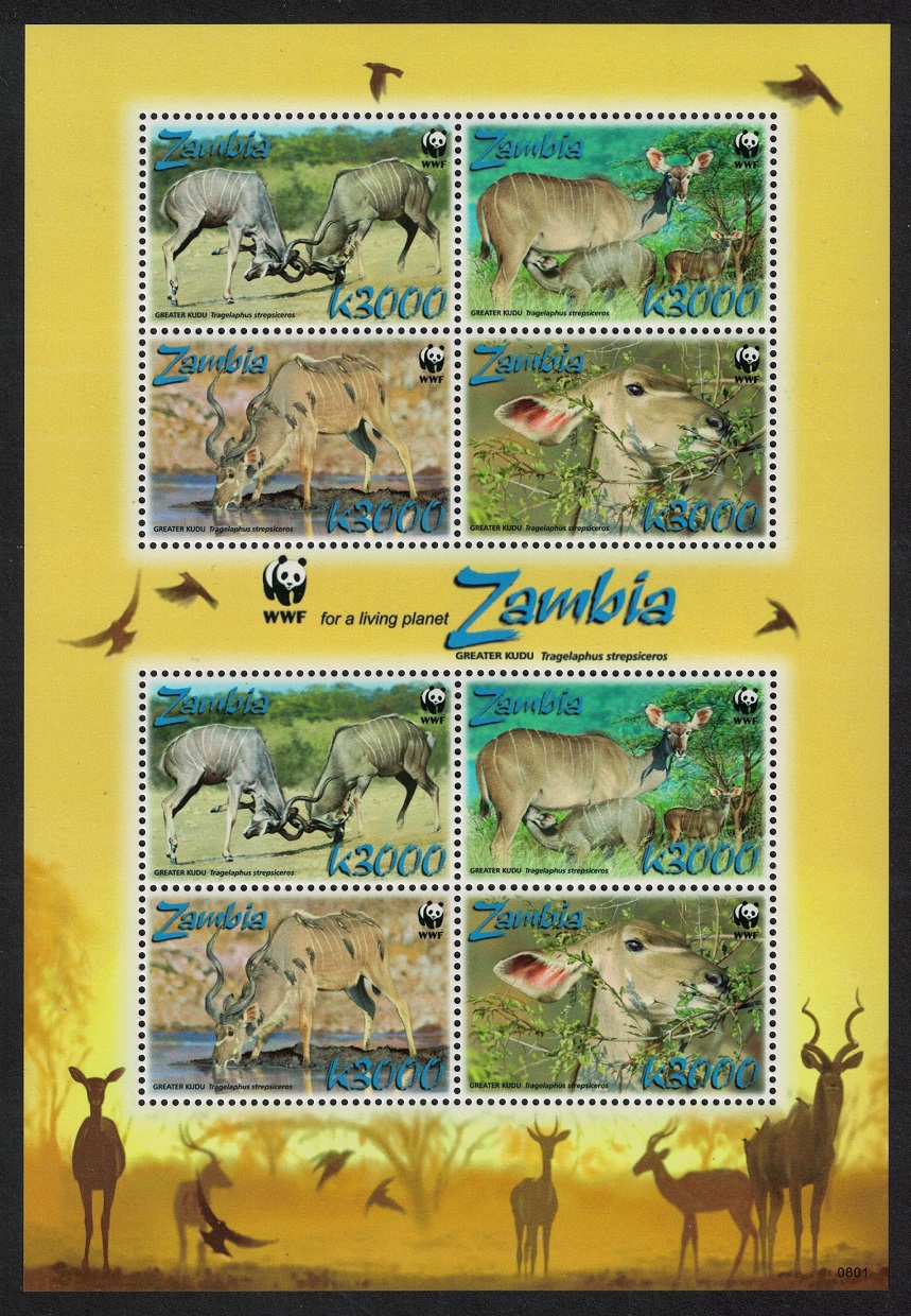 Zambia WWF Greater Kudu MS 2008 MNH SG#MS1053 MI#1606-1609 Sc#1103a-d