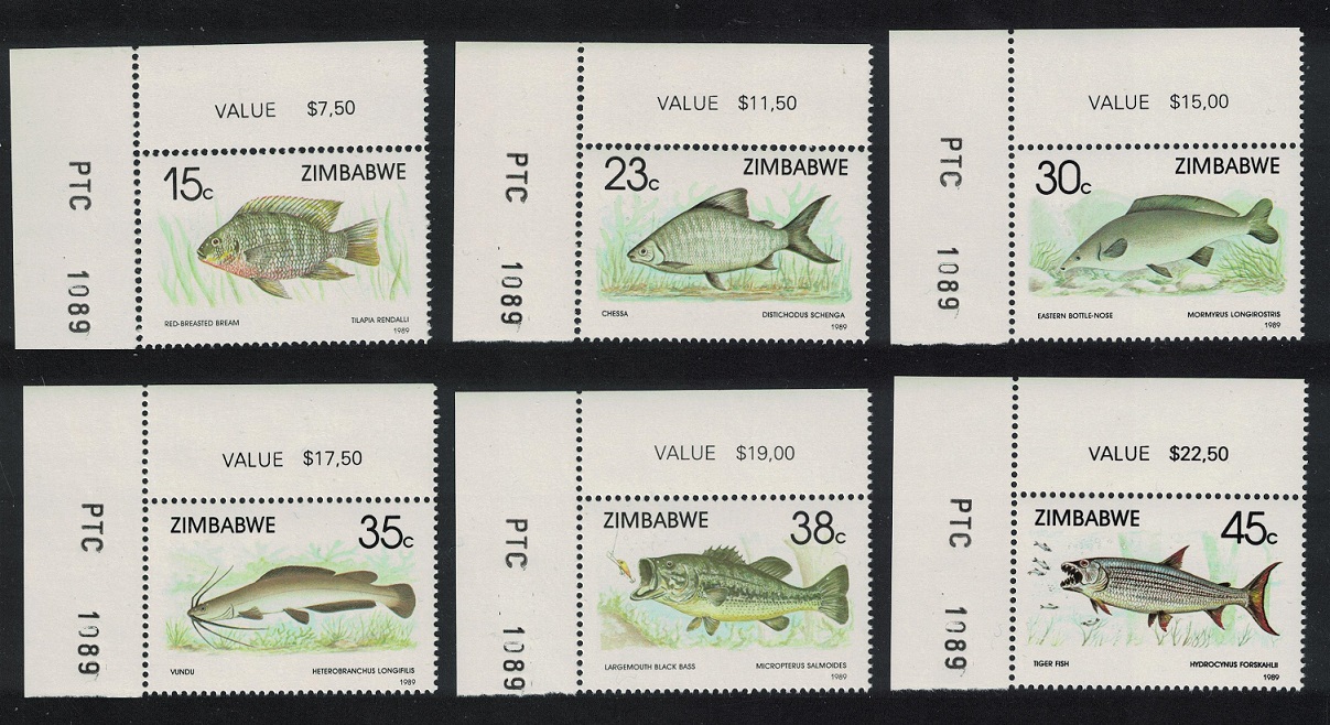 Zimbabwe Fish 6v Corners Control Numbers 1989 MNH SG#756-761