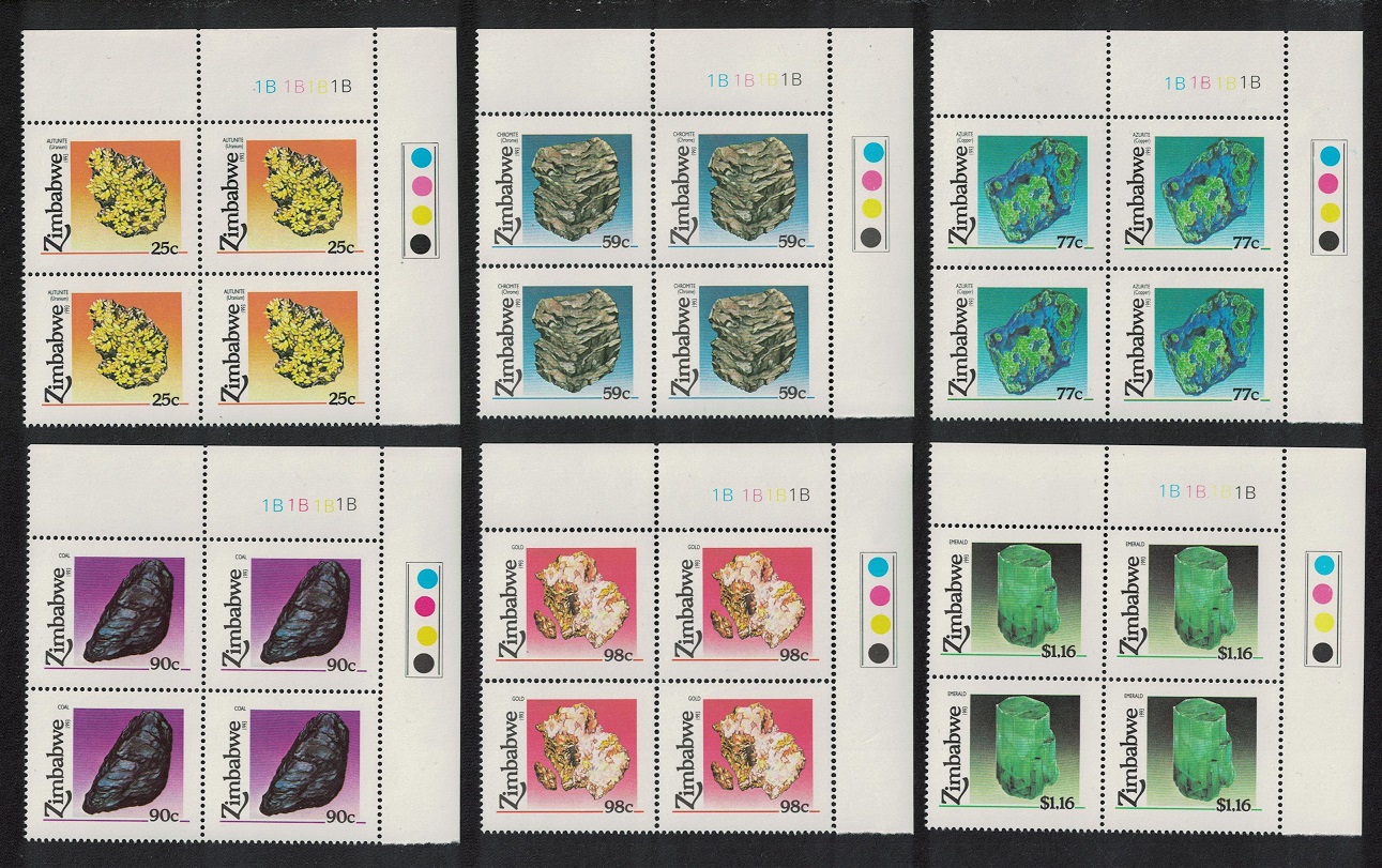 Zimbabwe Minerals 6v Corner Blocks of 4 Traffic Lights 1993 MNH SG#844-849